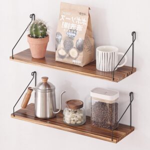 ウォールシェルフ 壁を傷つけない 50+50cm2点セット パイン材 壁掛け棚 賃貸 壁 棚 穴あけない ウォールラック 壁に付けられる家具 飾り棚 木製 簡単取り付け 洗面所/キッチン/トイレ/玄関 壁棚収納 (ダークブラウン)