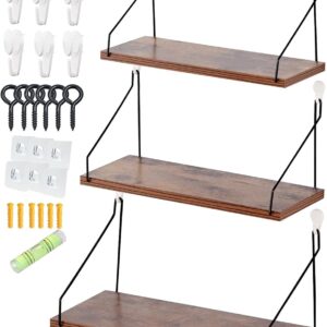 ウォールシェルフ 壁を傷つけない 30+36+42cm3点セット 壁掛け棚 賃貸 壁 棚 穴あけない ウォールラック 壁に付けられる家具 diy飾り棚木製 簡単取り付け リビング/洗面所/キッチン/トイレ/玄関 収納ラック(ブラウン)