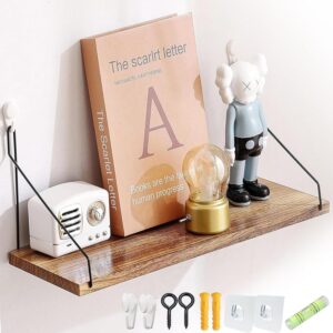 ウォールシェルフ 壁を傷つけない 42cm 桐木 壁掛け棚 賃貸 壁 棚 穴あけない ウォールラック 壁に付けられる家具 飾り棚木製 壁 棚 傷つけない 簡単取り付け 洗面所/キッチン/トイレ/玄関 壁棚収納 (ダークブラウン)