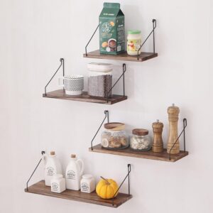 ウォールシェルフ 壁を傷つけない 29+36+42+50cm4点セット 壁掛け棚 賃貸 壁 棚 穴あけない ウォールラック 壁に付けられる家具 飾り棚木製 簡単取り付け 洗面所/キッチン/トイレ/玄関 壁棚収納 (ダークブラウン)