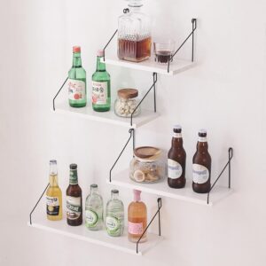 ウォールシェルフ 壁を傷つけない 29+36+42+50cm4点セット 棚 白 壁掛け棚 賃貸 壁 棚 穴あけない ウォールラック 壁に付けられる家具 飾り棚木製 簡単取り付け リビング/洗面所/キッチン/トイレ/玄関 壁面収納 (ホワイト)