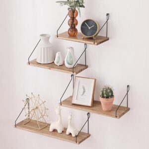 ウォールシェルフ 壁を傷つけない 29+36+42+50cm4点セット 壁掛け棚 賃貸 壁 棚 穴あけない ウォールラック 壁に付けられる家具 飾り棚木製 簡単取り付け 洗面所/キッチン/トイレ/玄関 壁棚収納 (ライトブラウン)