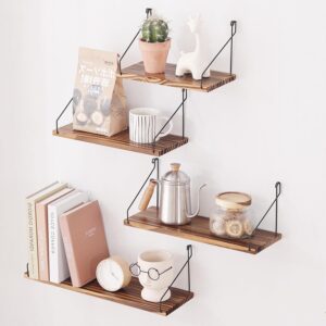 ウォールシェルフ 壁を傷つけない29+36+42+50cm4点セット 壁掛け棚 賃貸 壁 棚 穴あけない ウォールラック 壁に付けられる家具 飾り棚木製 簡単取り付け 洗面所/キッチン/トイレ/玄関 壁棚収納 (ダークブラウン)