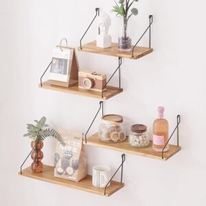 ウォールシェルフ 壁を傷つけない 壁に穴開けない 棚 ニトリ 壁を傷つけない 29+36+42+50cm4点セット 壁掛け棚 賃貸 壁 棚 穴あけない ウォールラック 壁に付けられる家具 飾り棚木製 簡単取り付け 洗面所/キッチン/トイレ/玄関 壁棚収納 (ライトブラウン)