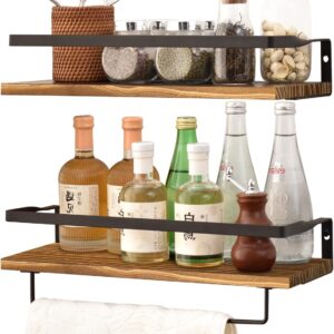 ウォールシェルフ 天然木製 42cm 2点セット 壁 棚 落下防止のガード タオル掛け付き 壁に付けられる家具 洗濯機/キッチン/トイレ/寝室/バスルーム/玄関トイレ/洗面所 収納棚 (ブラウン) (复制) (复制)