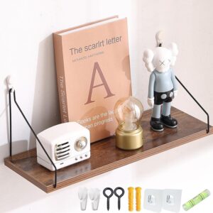 ウォールシェルフ 壁を傷つけない 42cm 壁掛け棚 賃貸 壁 棚 穴あけない ウォールラック 壁に付けられる家具 飾り棚 設置棚 壁 棚 傷つけない 簡単取り付け diy棚 洗面所/キッチン/トイレ/玄関 収納ラック (ブラウン)