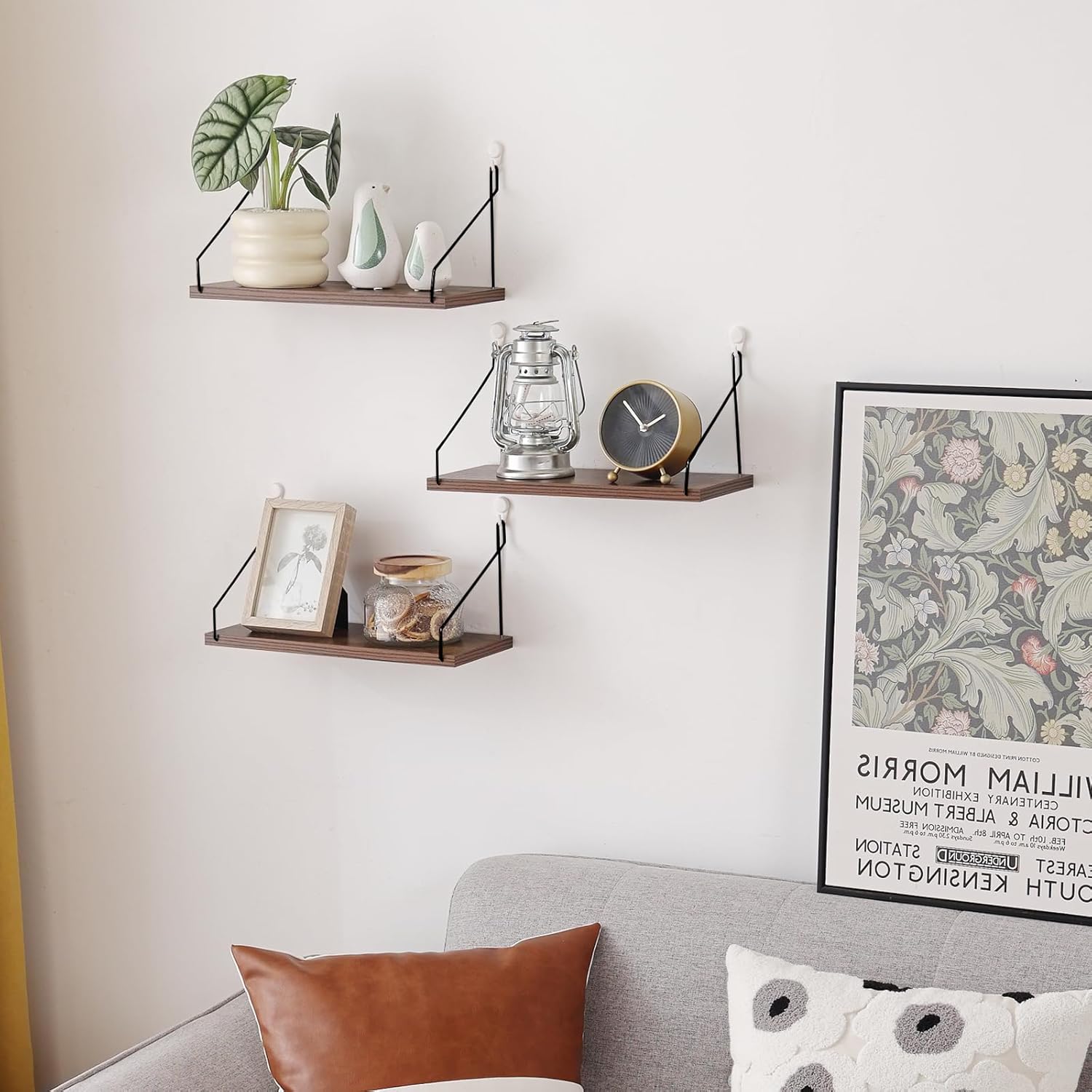 ウォールシェルフ 壁を傷つけない 42cm 壁掛け棚 賃貸 壁 棚 穴あけない ウォールラック 壁に付けられる家具 飾り棚 設置棚 壁 棚 傷つけない 簡単取り付け diy棚 洗面所/キッチン/トイレ/玄関 収納ラック (ブラウン) - Image 2