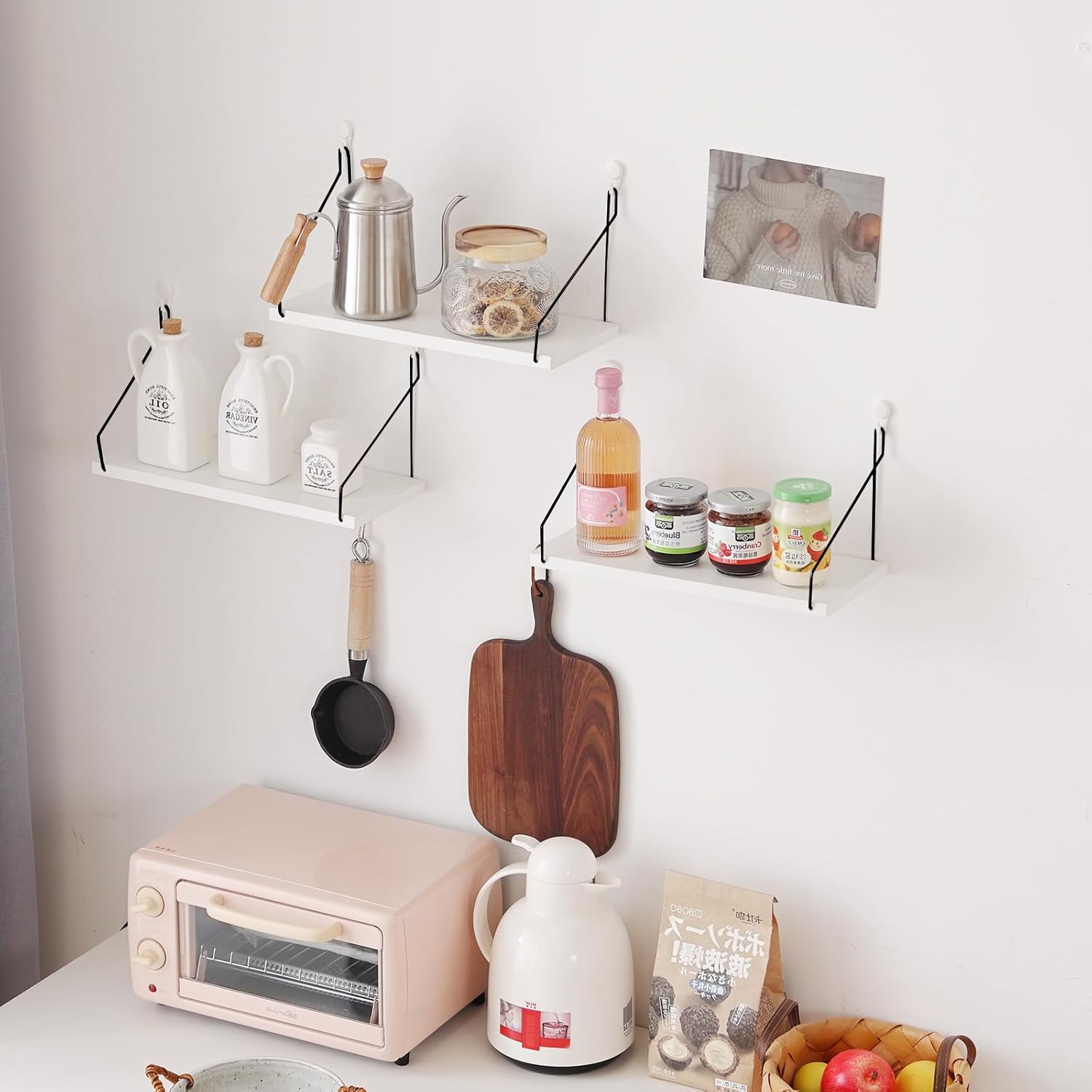 ウォールシェルフ 壁を傷つけない 30cm 壁掛け棚 賃貸 壁 棚 穴あけない ウォールラック 壁に付けられる家具 飾り棚 設置棚 壁 棚 傷つけない 簡単取り付け diy棚 白 洗面所/キッチン/トイレ/玄関 壁棚収納(ホワイト) - Image 2