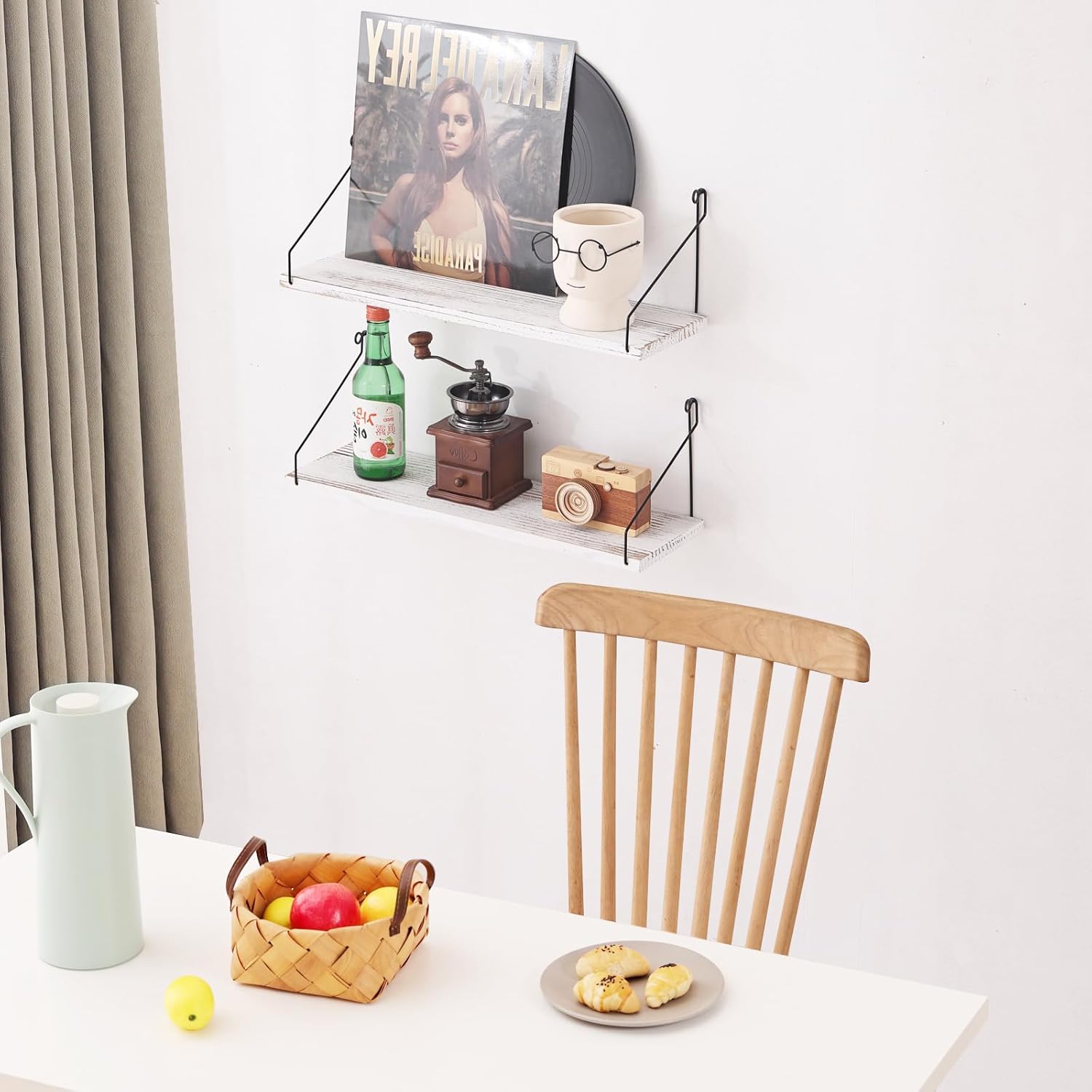 ウォールシェルフ 壁を傷つけない 50+50cm2点セット パイン材 壁掛け棚 賃貸 壁 棚 穴あけない ウォールラック 壁に付けられる家具 飾り棚 木製 簡単取り付け 洗面所/キッチン/トイレ/玄関 壁棚収納 (ダークブラウン) (复制) - Image 2