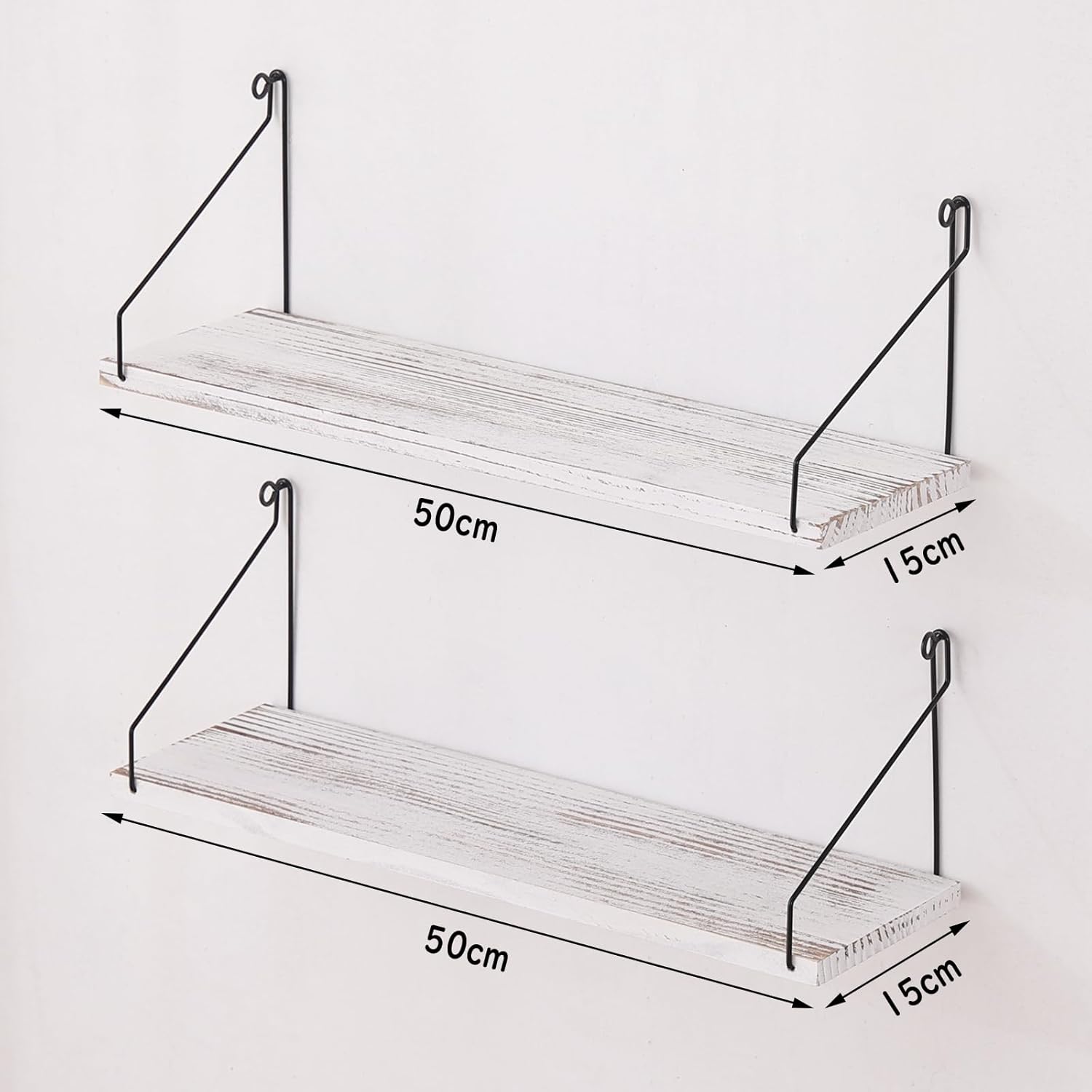 ウォールシェルフ 壁を傷つけない 50+50cm2点セット パイン材 壁掛け棚 賃貸 壁 棚 穴あけない ウォールラック 壁に付けられる家具 飾り棚 木製 簡単取り付け 洗面所/キッチン/トイレ/玄関 壁棚収納 (ダークブラウン) (复制) - Image 3