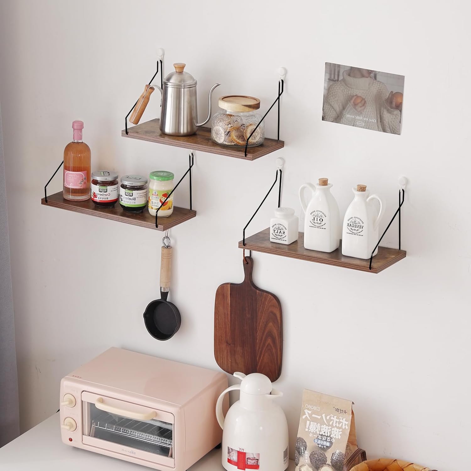 ウォールシェルフ 壁を傷つけない 42cm 壁掛け棚 賃貸 壁 棚 穴あけない ウォールラック 壁に付けられる家具 飾り棚 設置棚 壁 棚 傷つけない 簡単取り付け diy棚 洗面所/キッチン/トイレ/玄関 収納ラック (ブラウン) - Image 7