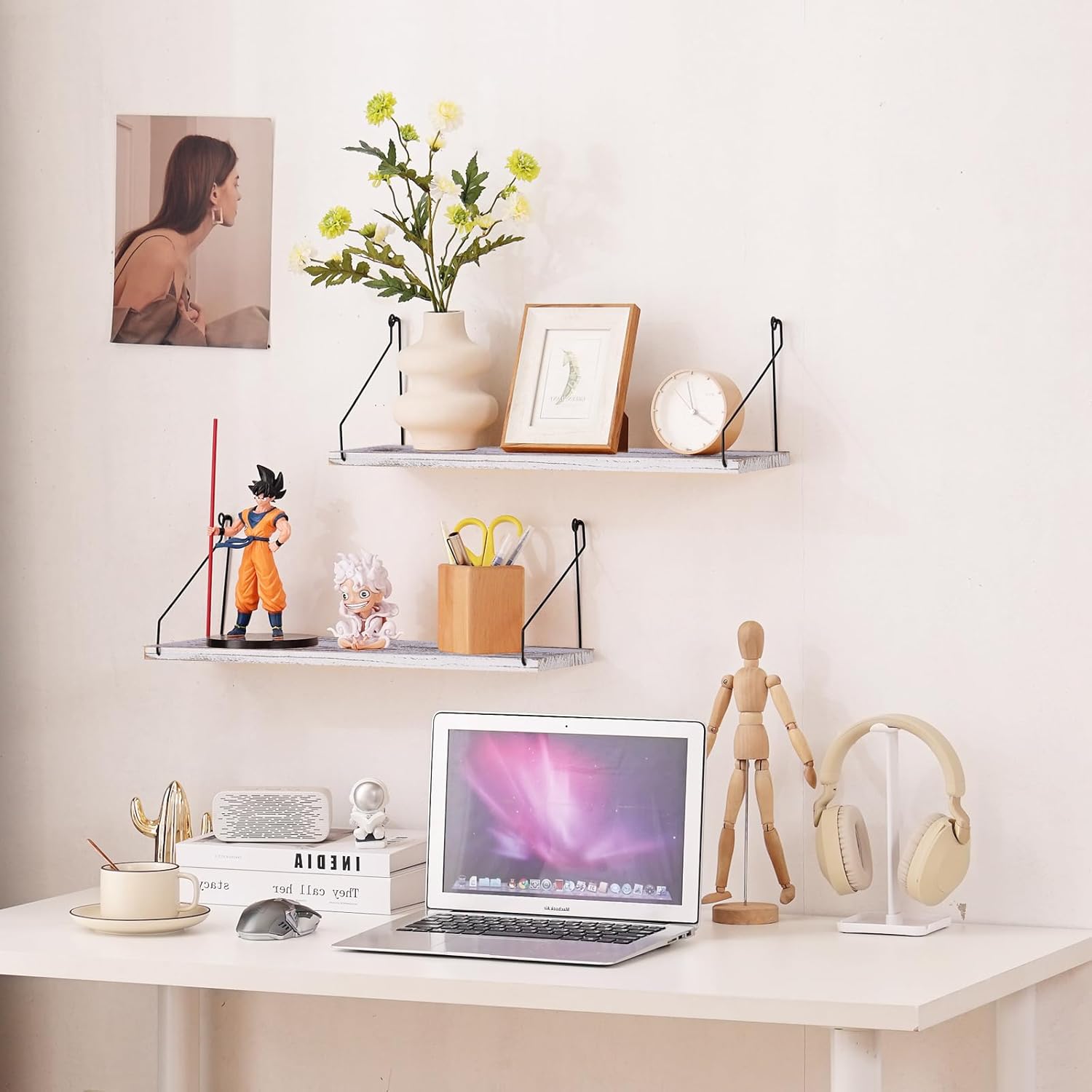 ウォールシェルフ 壁を傷つけない 50+50cm2点セット パイン材 壁掛け棚 賃貸 壁 棚 穴あけない ウォールラック 壁に付けられる家具 飾り棚 木製 簡単取り付け 洗面所/キッチン/トイレ/玄関 壁棚収納 (ダークブラウン) (复制) - Image 7